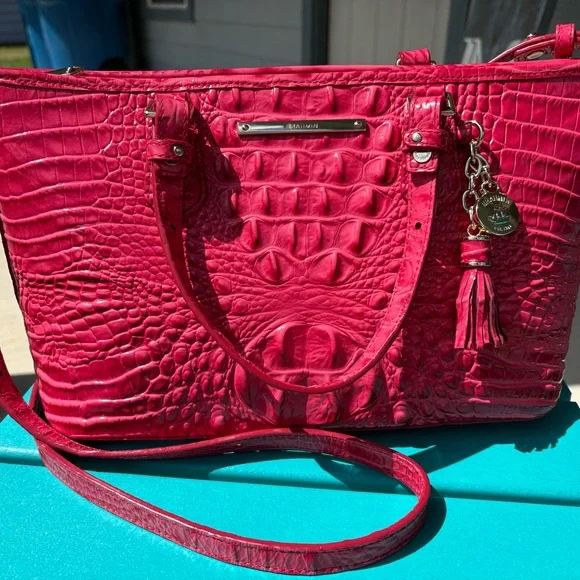 Brahmin Rich Rouge Pink Embossed Tote-Carryall—EUC - Picture 1 of 15